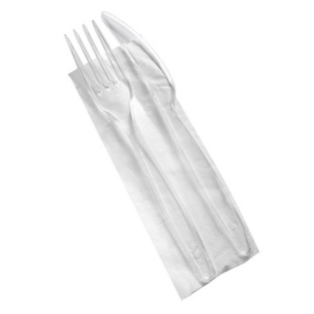 Set bis posate, forchetta e coltello con tovagliolo